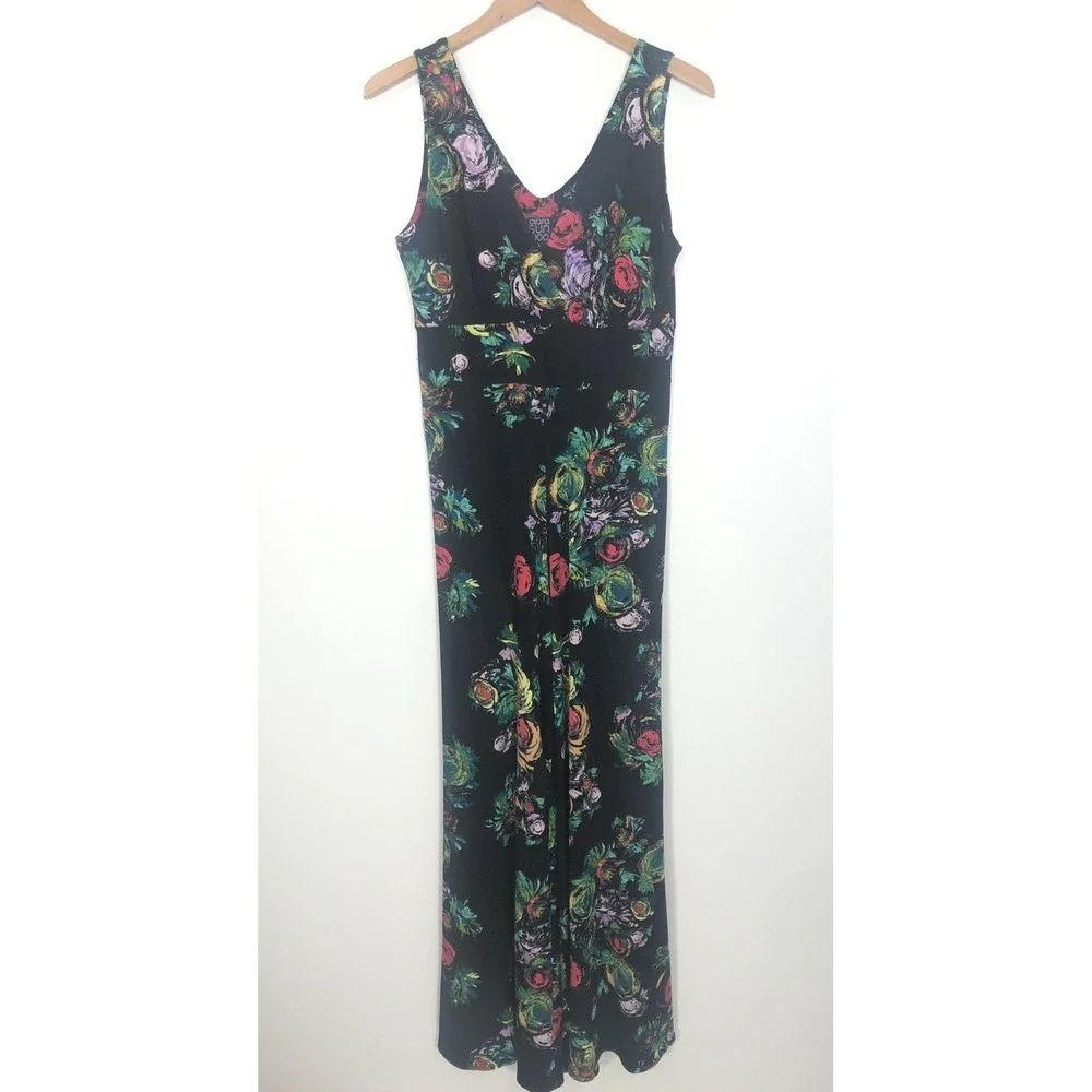 Clara Sunwoo Floral Wide Leg Jumpsuit Womens S Black V-Neck‎ Sleeveless Stretch
